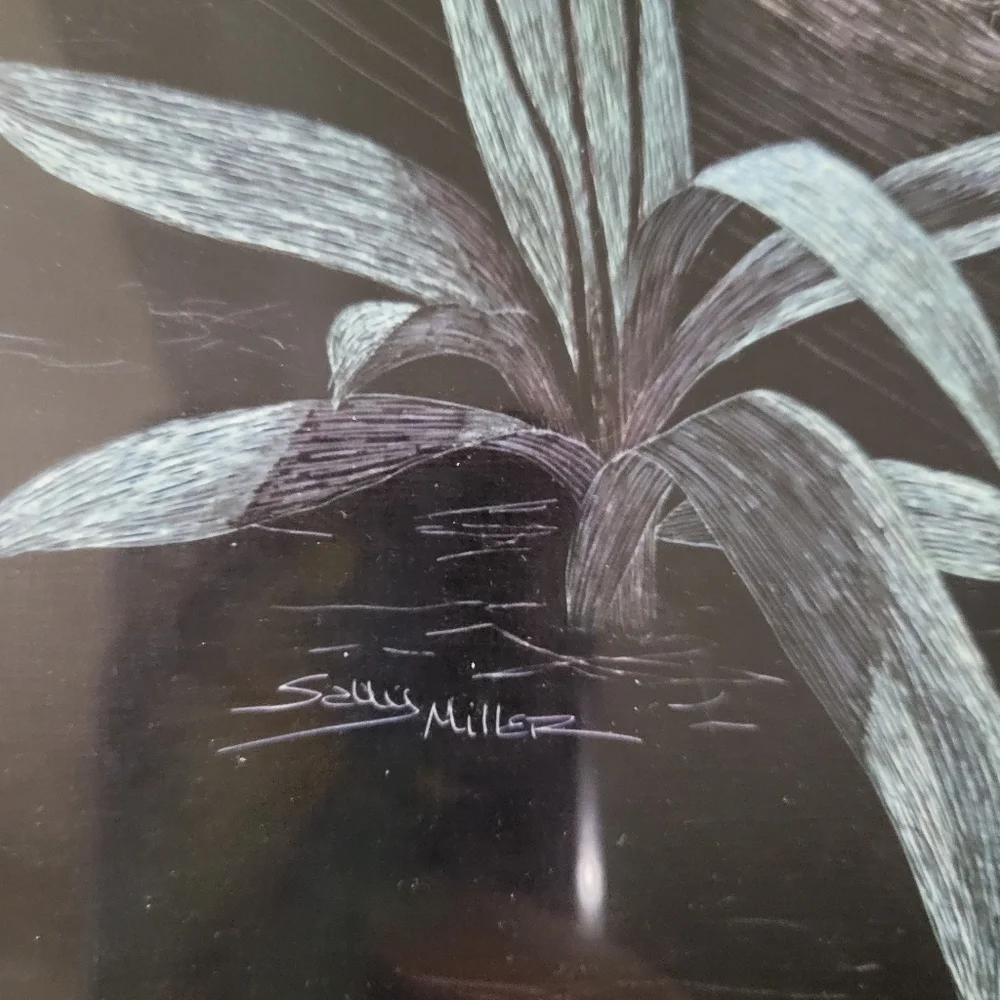 Sally Miller Art Scratchboard Orchids Framed